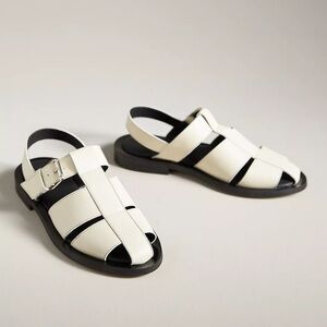 Maeve Fisherman Sandals White Leather Wide Band Minimalist Quiet Luxury Size 9